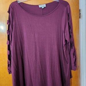 Women's Maroon Top with Cut-Out Sleeves